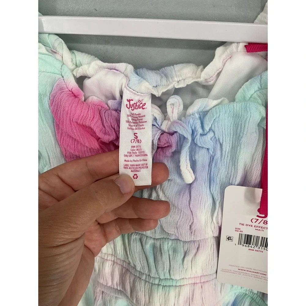 Justice Girls Tie Dye Effect Ruffle Tiered Smocked Dress Multi Size S 7/8